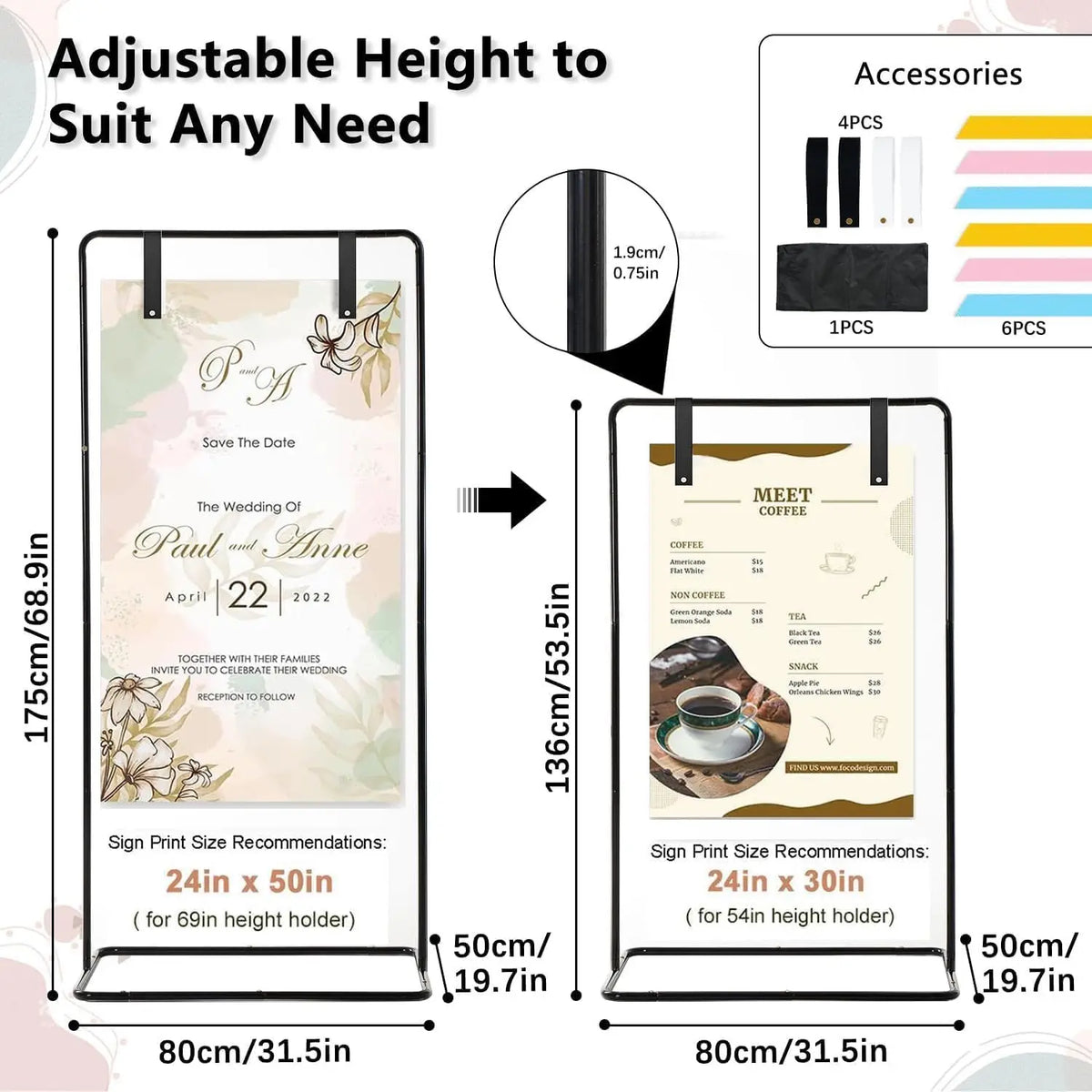 Heavy Duty Metal Wedding Sign Stand With Leather Straps