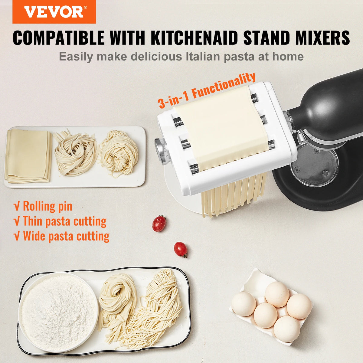 SucceBuy Stainless Steel Pasta Roller Attachment For KitchenAid Mixer