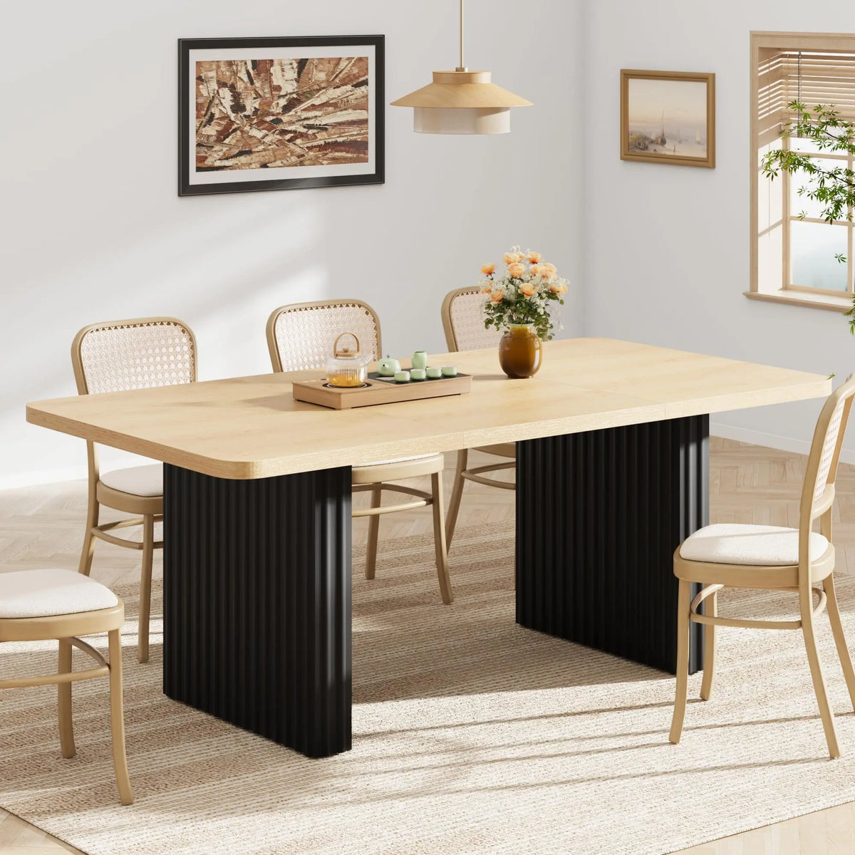 HiMiss Industrial Farmhouse Dining Table With Rustic Wood Top