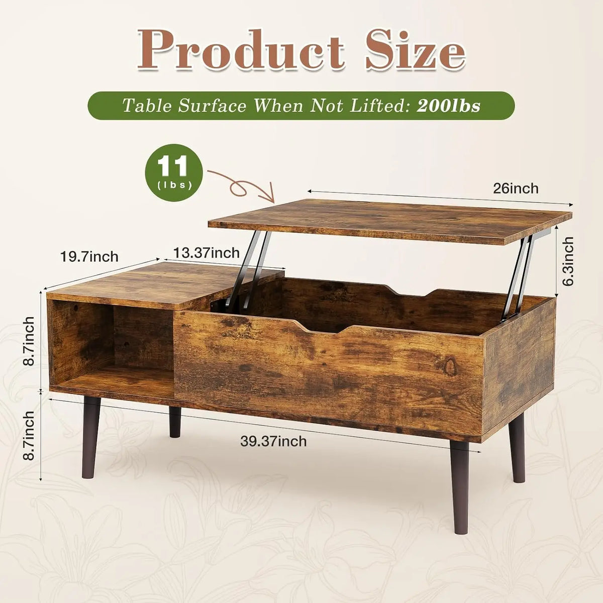 OLIXIS Lift Top Coffee Table With Hidden Storage Compartment