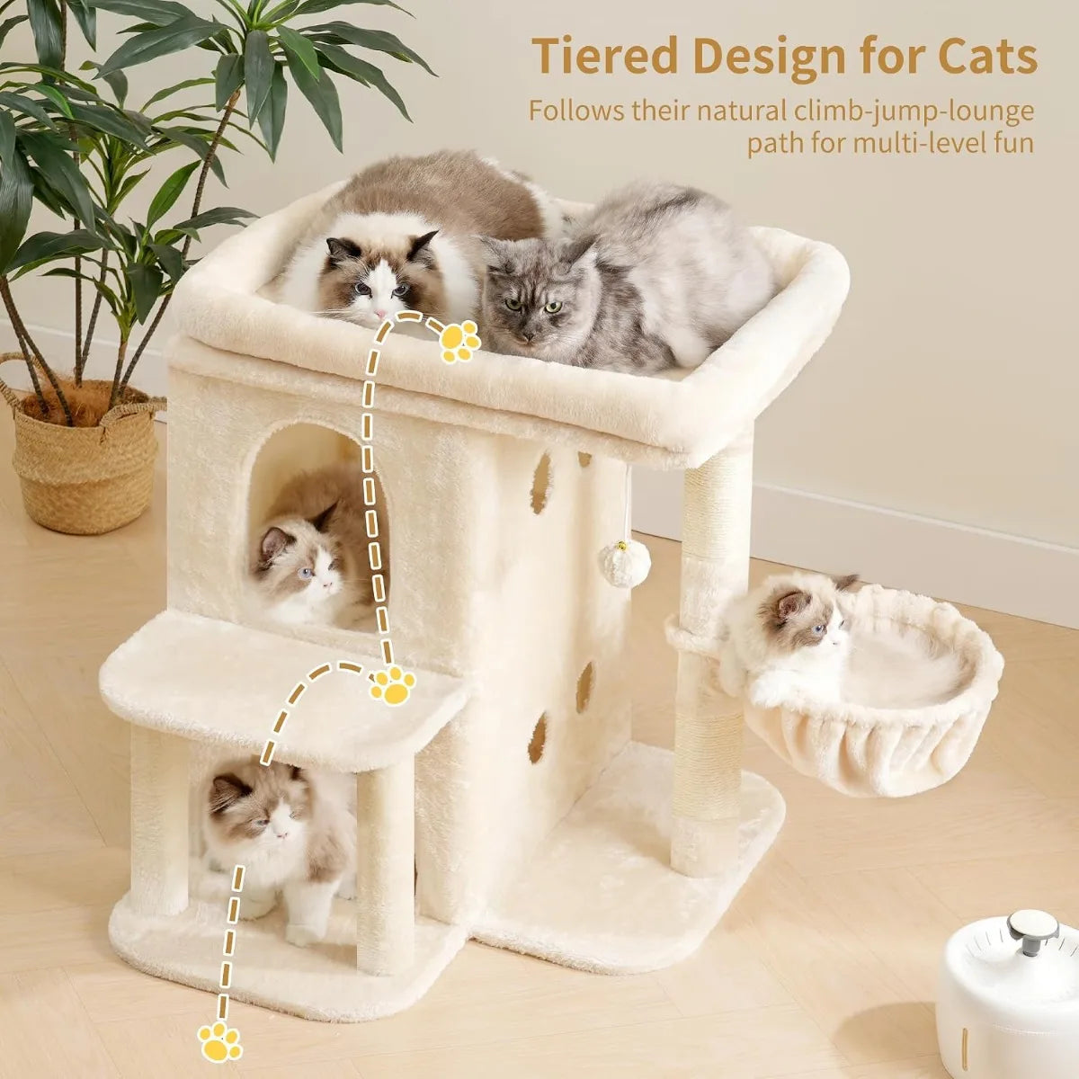 NBVCX Dual Condo Cat Tower With Sisal Posts And Basket