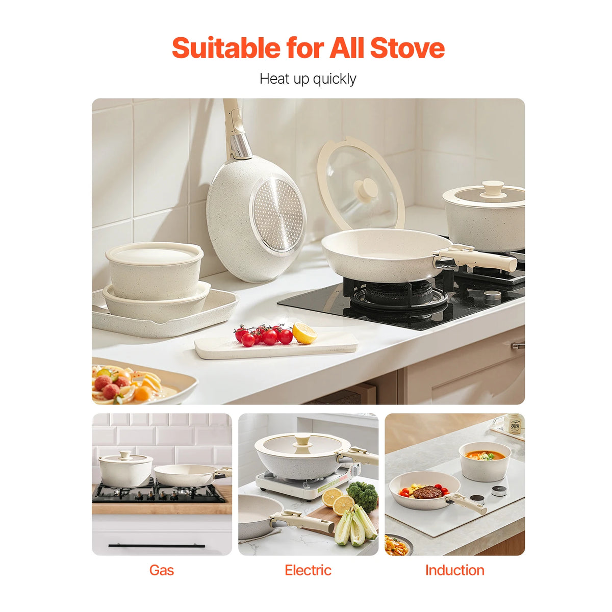 SucceBuy Nonstick Detachable Handle Cookware Set for Kitchen Cooking