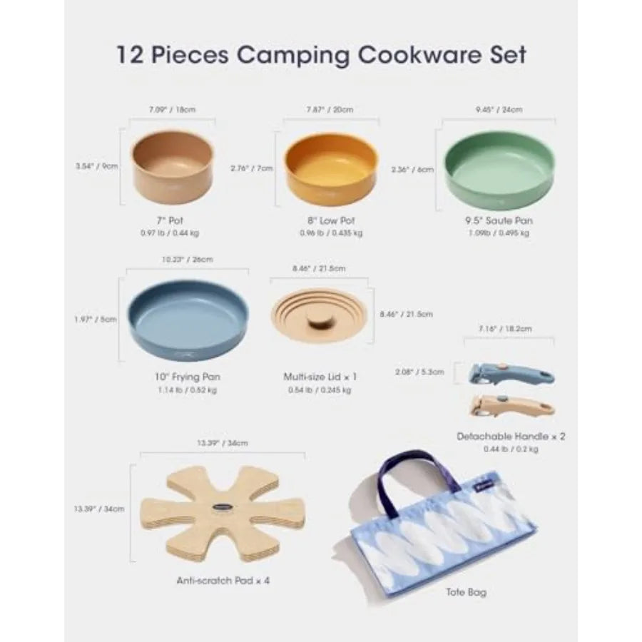Ceramic Nonstick Cookware Set With Detachable Handle And Storage Bag