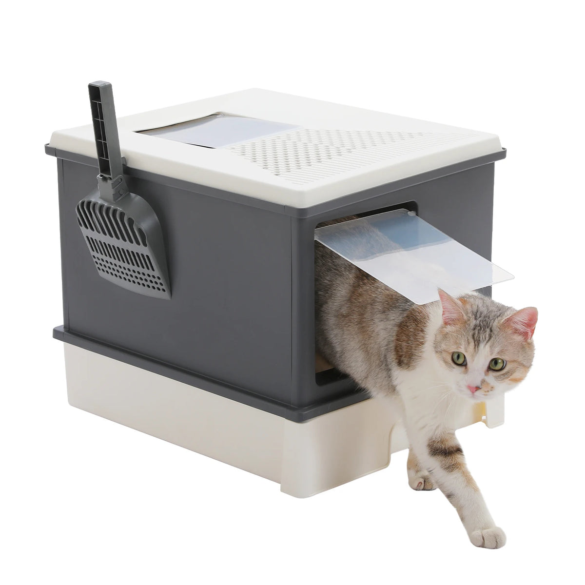 Premium Enclosed Cat Litter Box With Scoop And Removable Tray