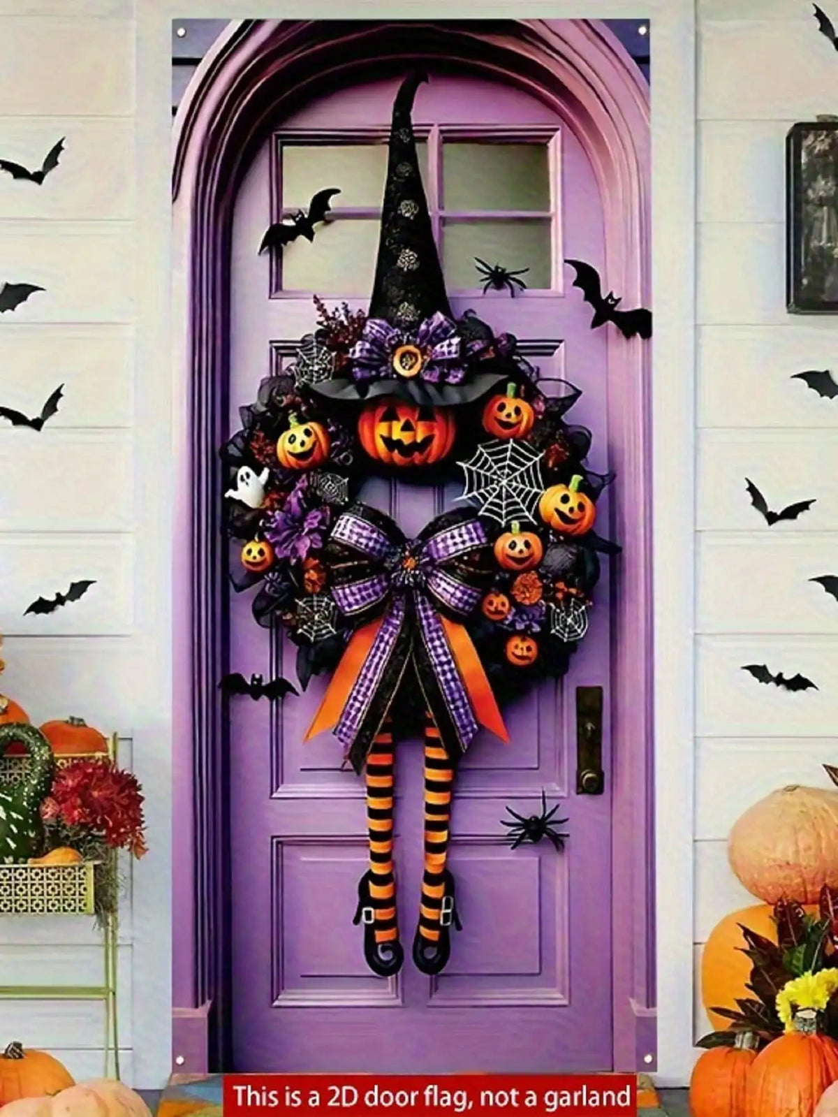 Gothic Halloween Witch Fabric Front Porch Hanging Wreath