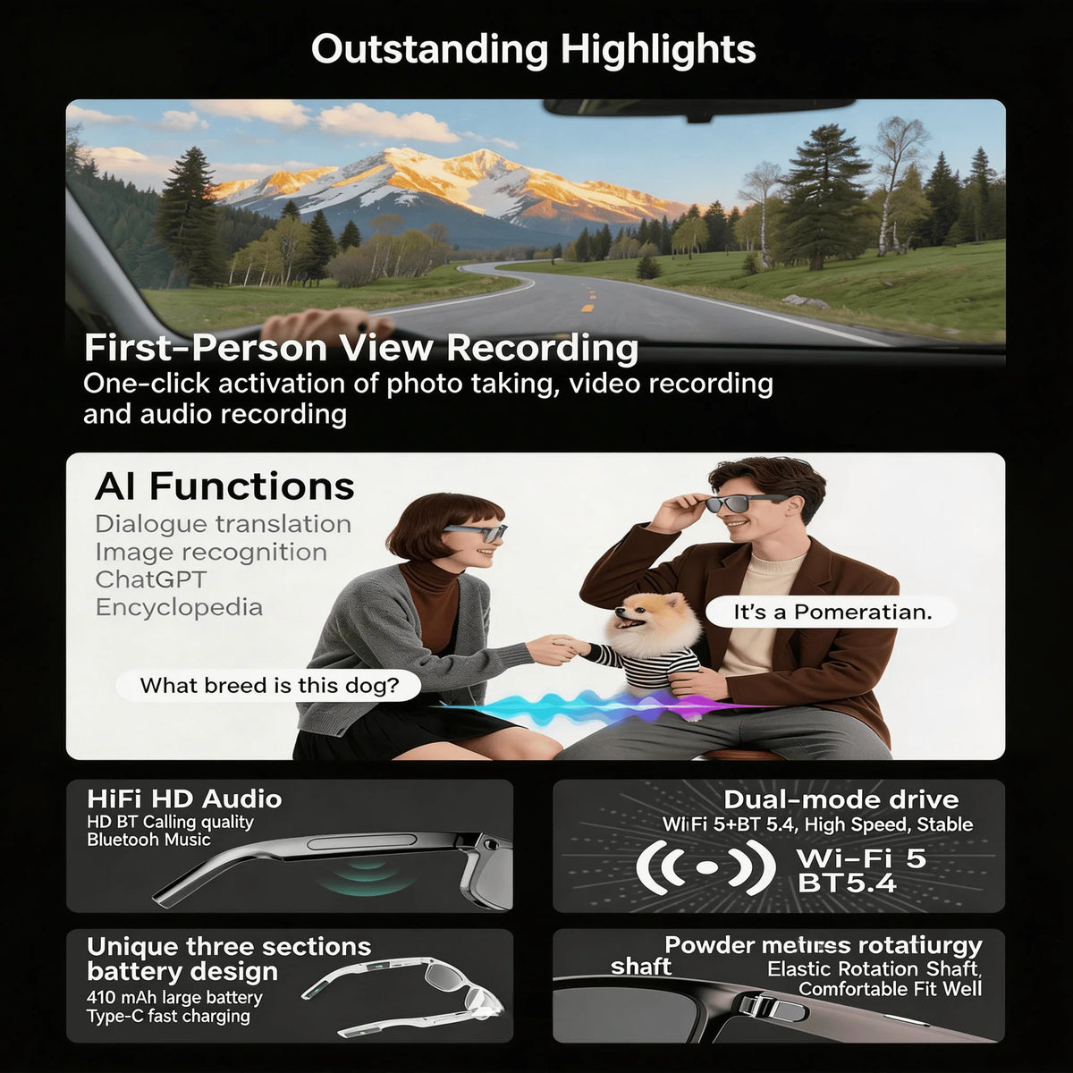 WO 4K AI Smart Camera Glasses With Realtime Translation