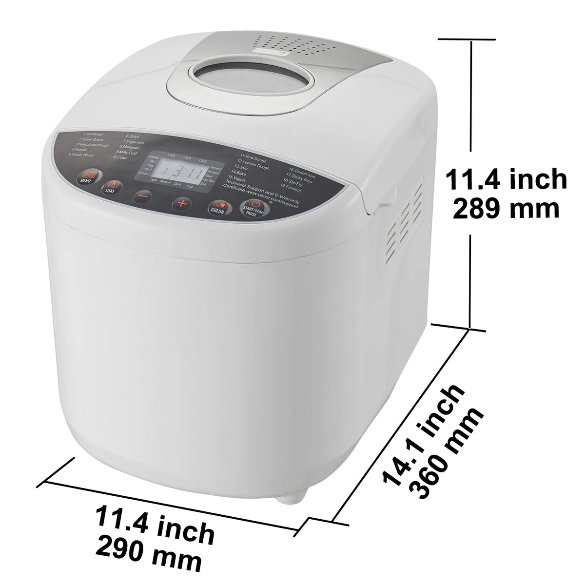 VEVOR 15-in-1 Automatic Bread Maker Nonstick Ceramic Pan Gluten-Free