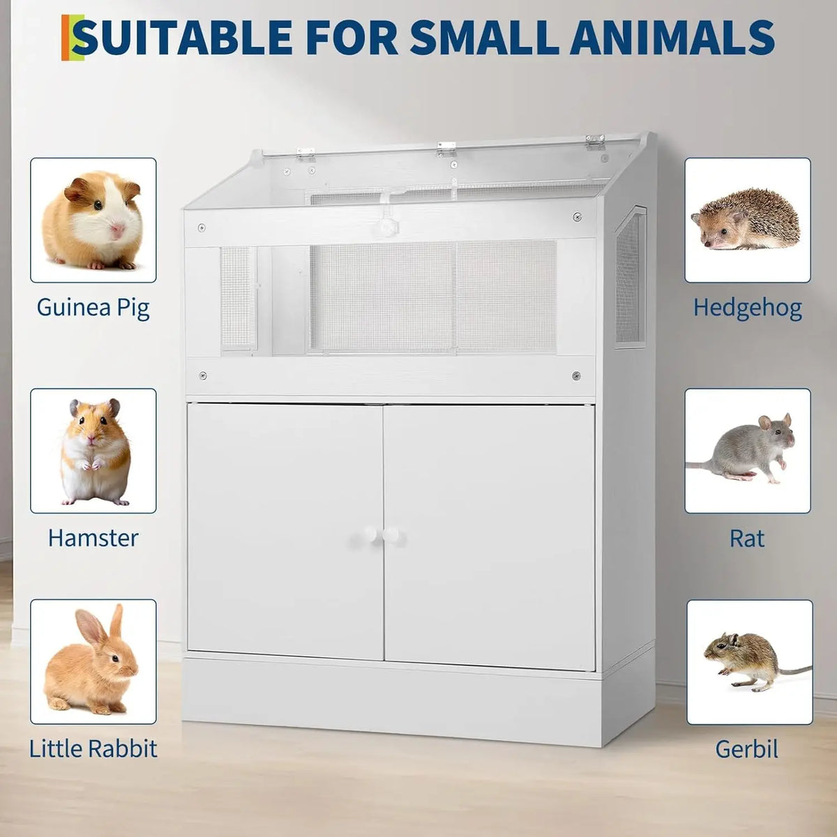 HiMISS Small Animal Cage With Storage Cabinet and Ventilation