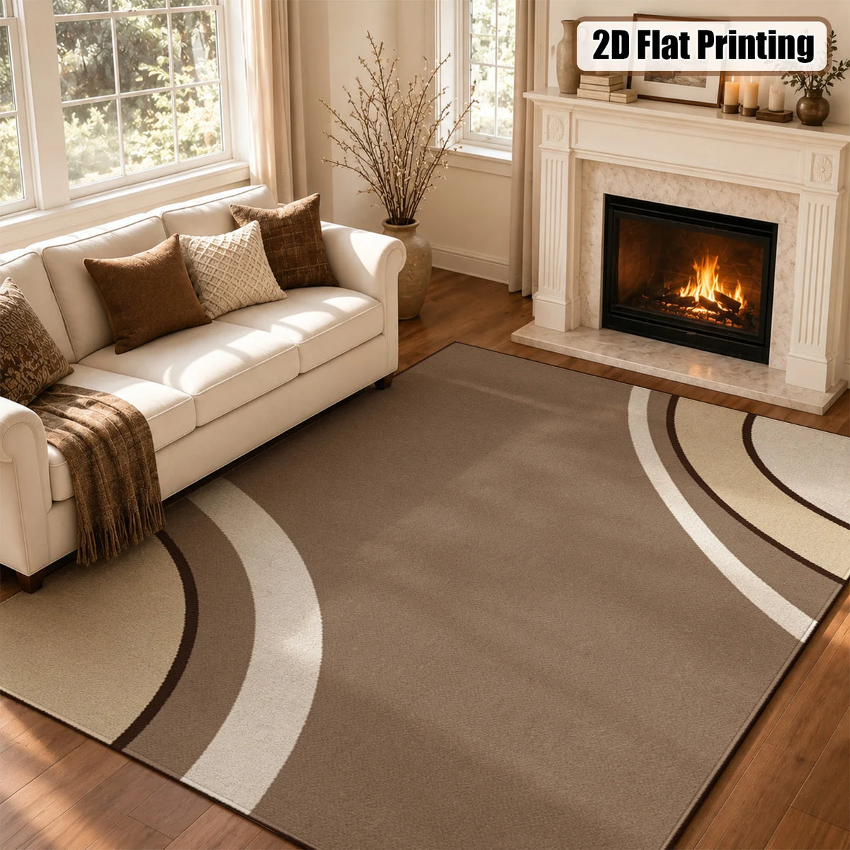 Abstract Curved Arc Velvet Area Rug Machine Washable Soft Mat