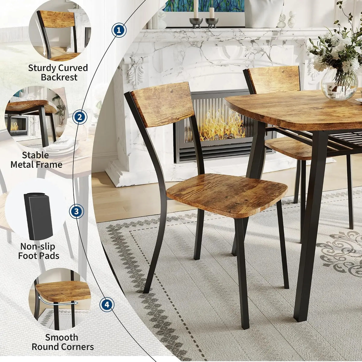 HiMISS 5 Piece Dining Table Set With Wooden Storage Shelf