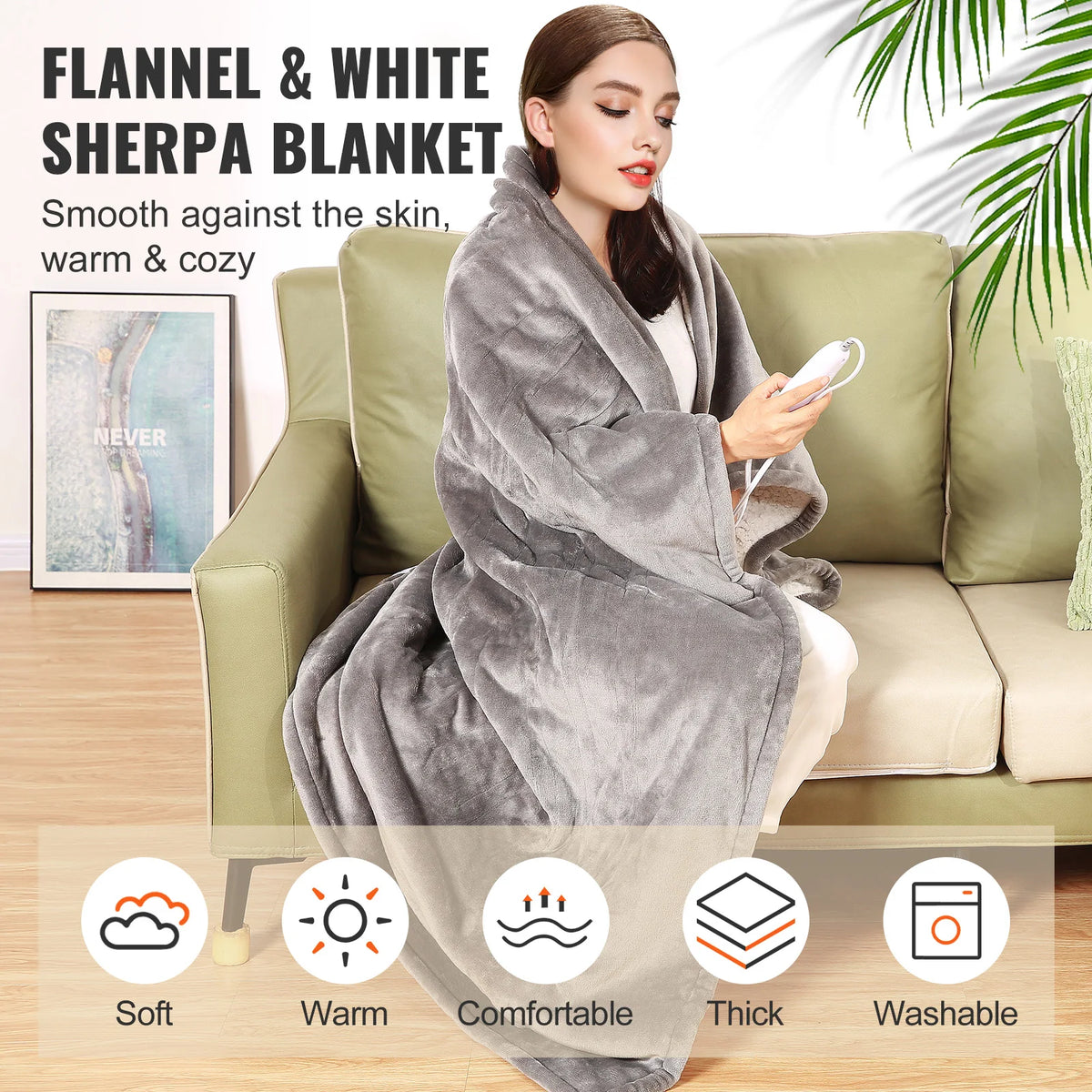 SucceBuy Electric Heated Blanket Featuring Flannel Sherpa Auto Off