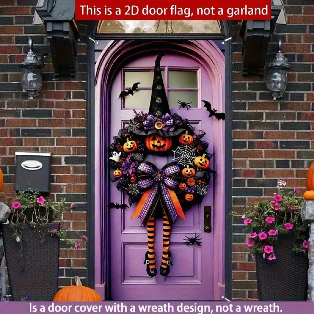 Gothic Halloween Witch Fabric Front Porch Hanging Wreath