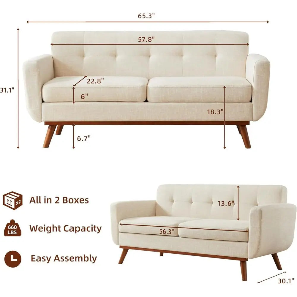 Modern Boucle Loveseat Sofa Button Tufted Upholstered Couch