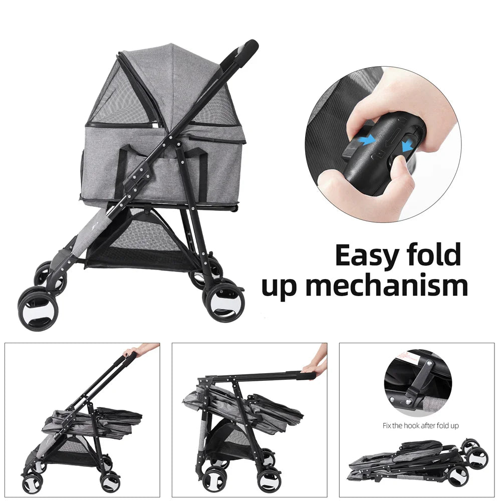 Premium Foldable Pet Dog Stroller With Wheeled Travel Carrier