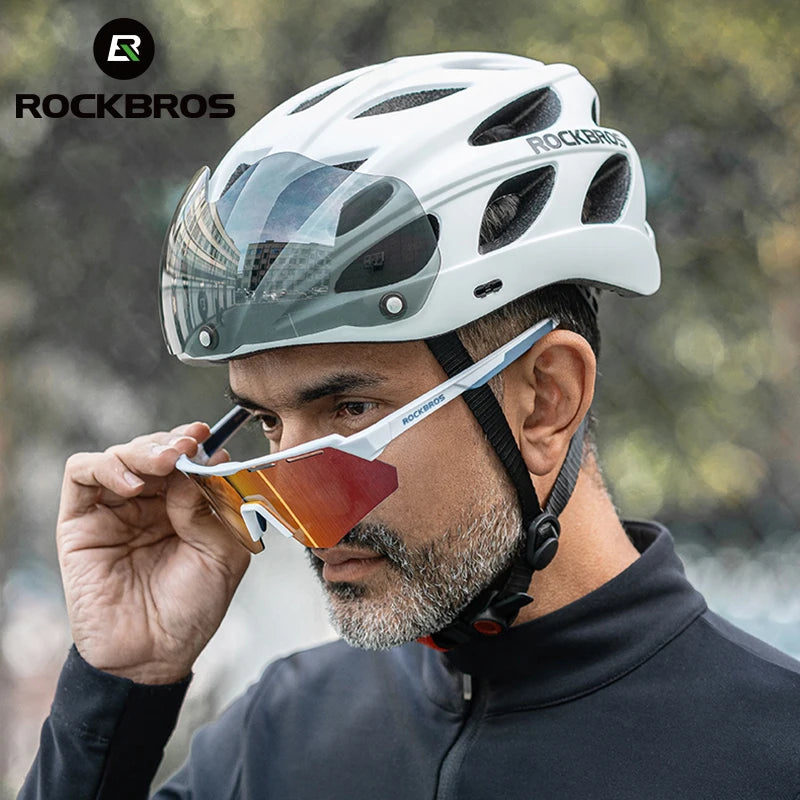 Rockbros Lightweight Cycling Helmet With Integrated Goggles For Road Biking