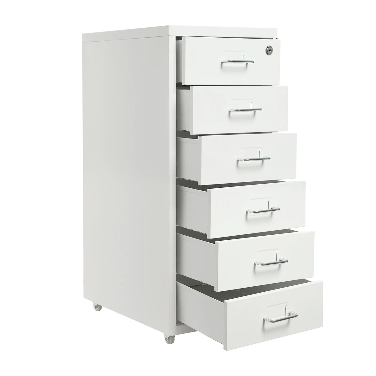 Rolling Metal File Cabinet With Lock And Six Drawers For Office