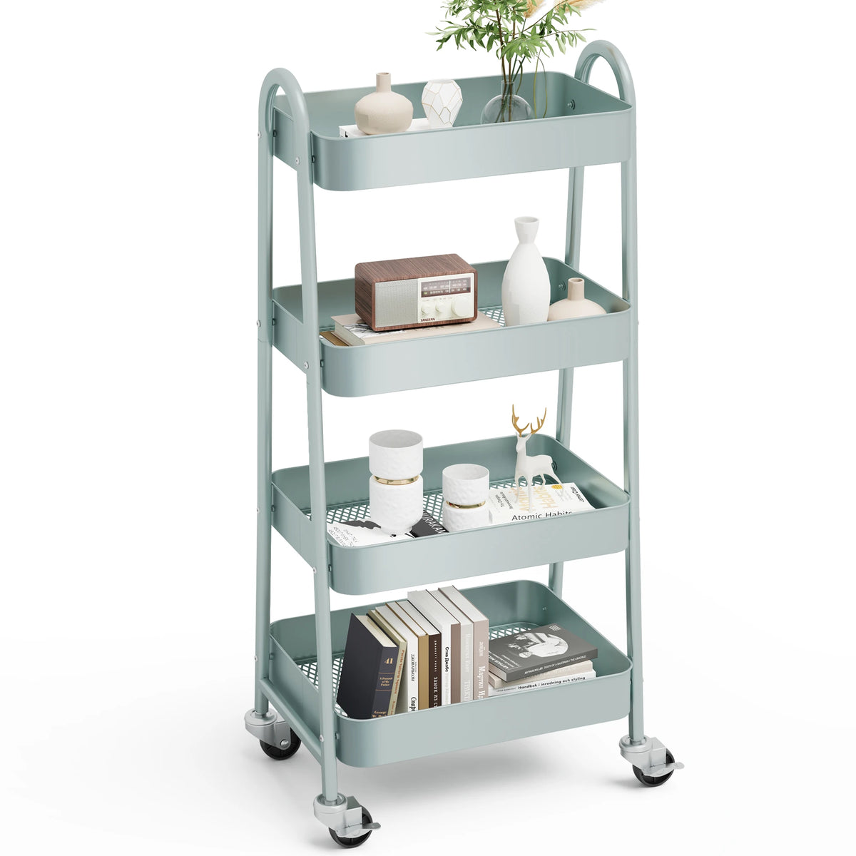 Jhk Four Tier Rolling Metal Utility Storage Cart With Casters