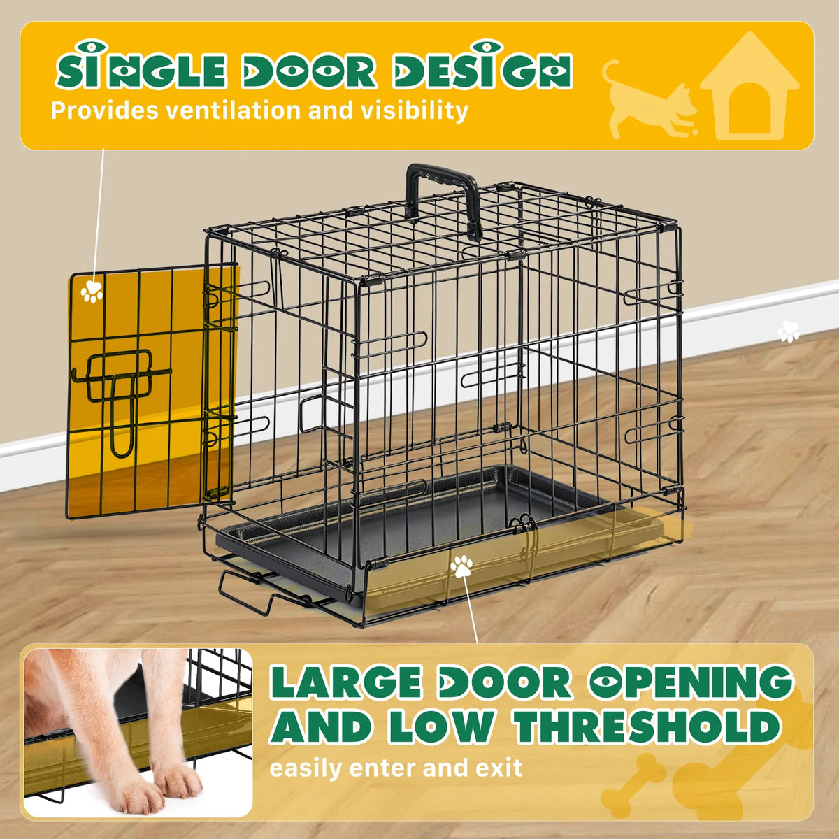 JHK Foldable Metal Dog Crate With Secure Lock Removable Tray
