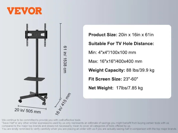 SucceBuy Height Adjustable Rolling TV Stand With Double Storage Tray