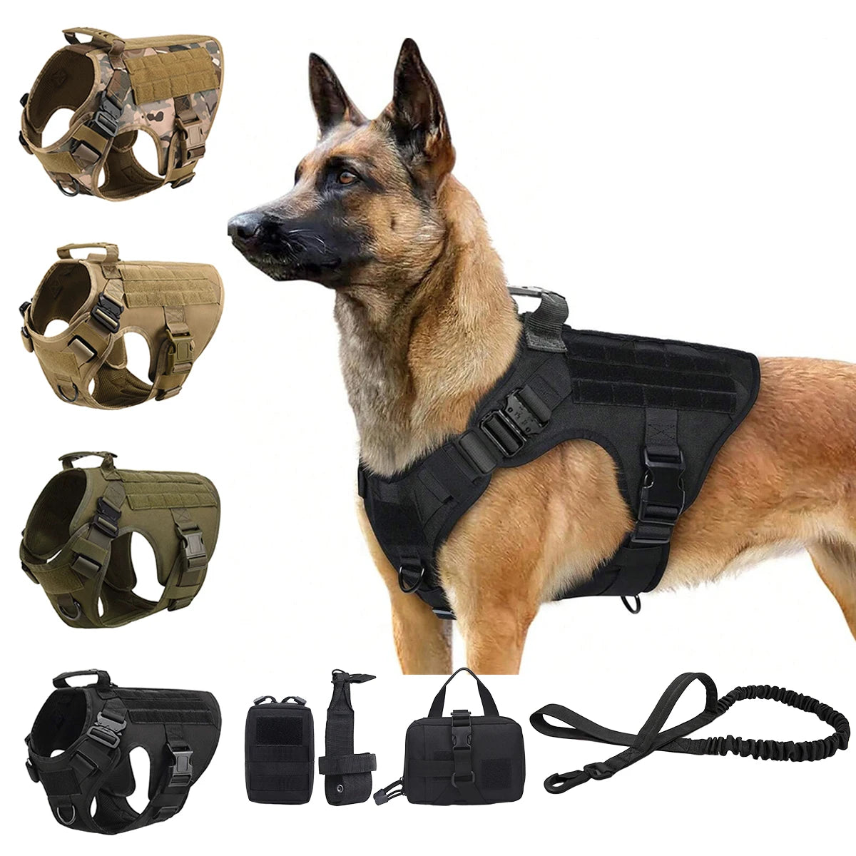 Nylon Tactical Dog Harness With Molle Pouches And Quick Release