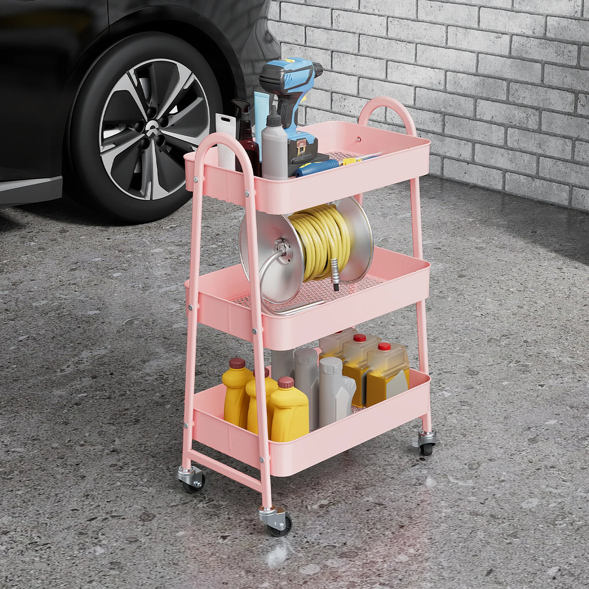 Jhk Metal Rolling Storage Cart With Lockable Swivel Wheels