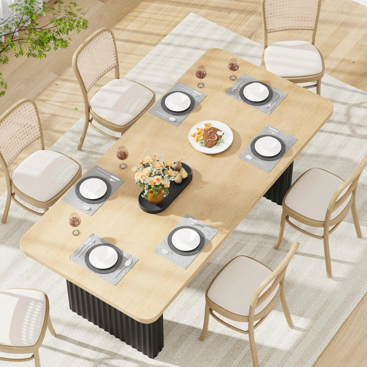 HiMiss Industrial Farmhouse Dining Table With Rustic Wood Top
