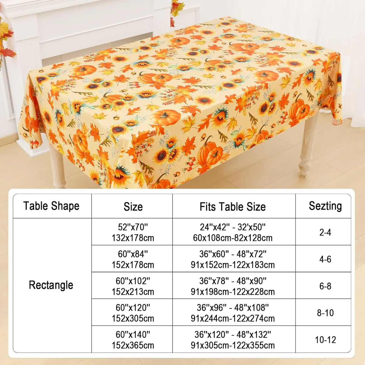 Waterproof PVC Fitted Tablecloth With Floral Pumpkin Christmas Pattern