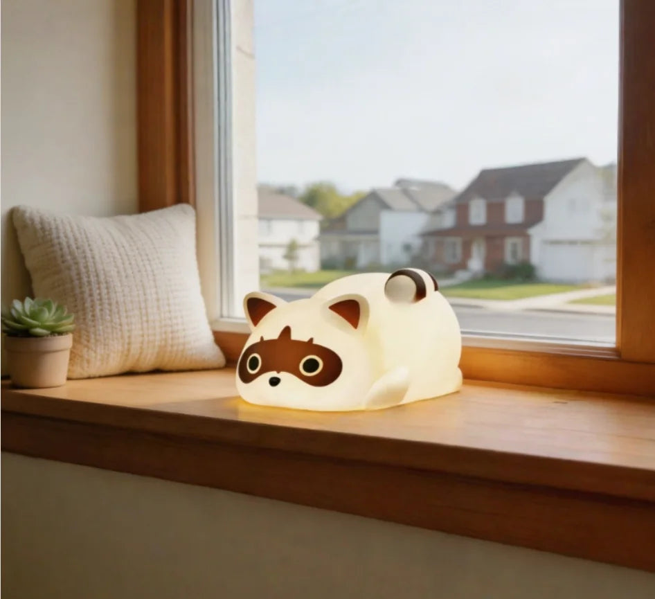 Rechargeable Silicone Raccoon Night Light With Three Dimmable Modes