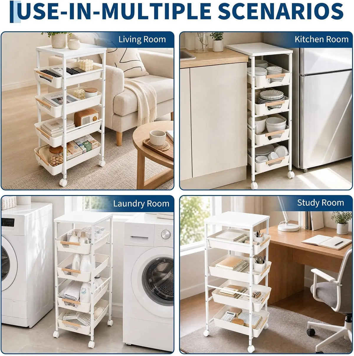 HiMiss 5 Tier Rolling Storage Cart With Wooden Top Rack