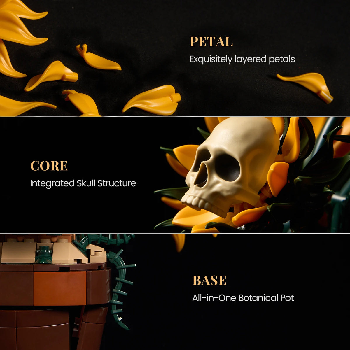 Skull Sunflower Pot Building Blocks Set Gothic Floral Model