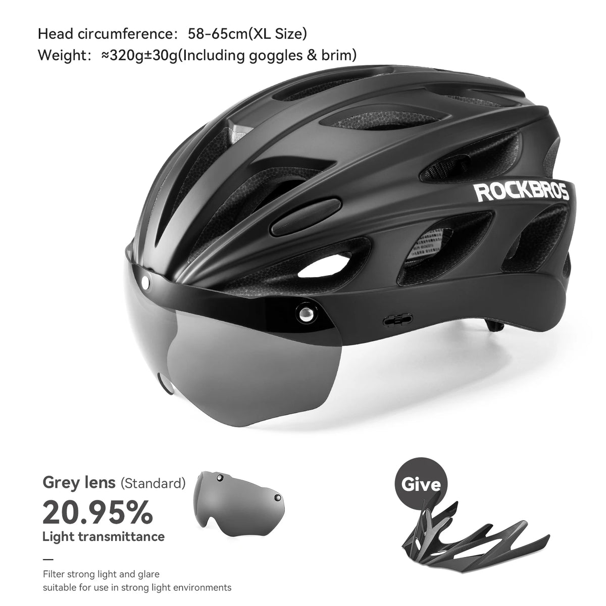 Rockbros Lightweight Cycling Helmet With Integrated Goggles For Road Biking