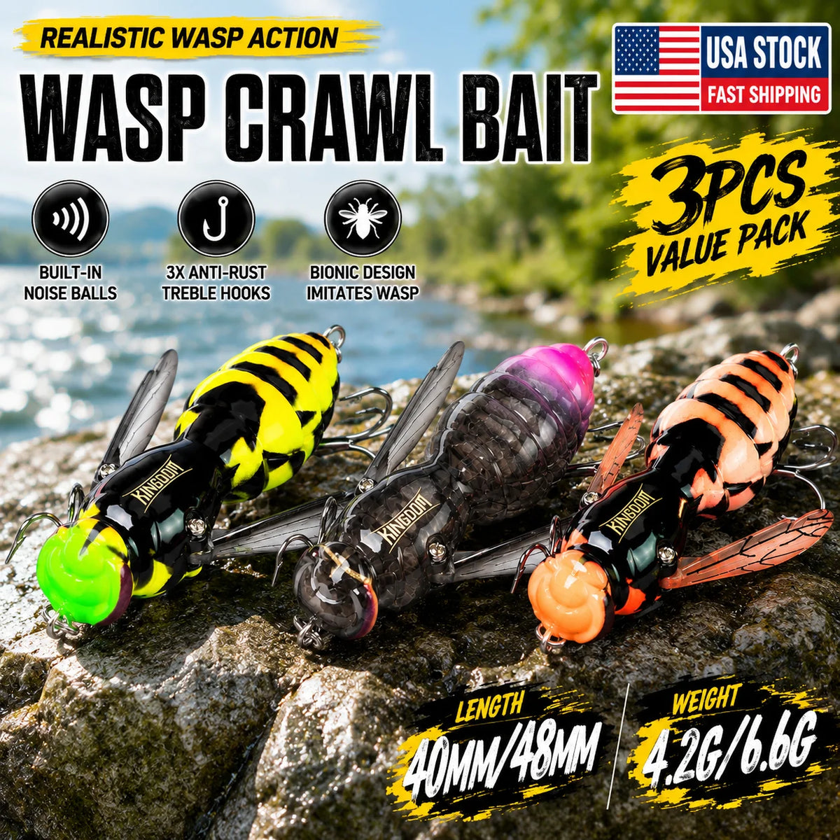 Kingdom Floating Wasp Bait Topwater Fishing Lure For Bass Pike