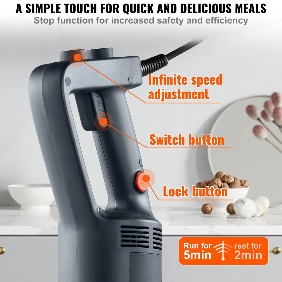 Succebuy 500W Immersion Blender Variable Speed Stainless Steel Kitchen Wand