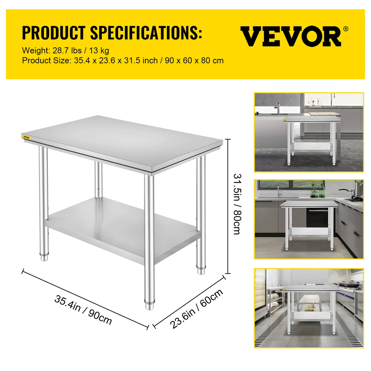 Stainless Steel Commercial Kitchen Prep Table With Undershelf
