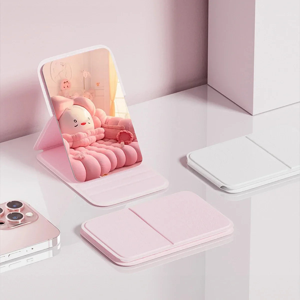 Portable Folding Handheld Makeup Mirror For Desk And Travel