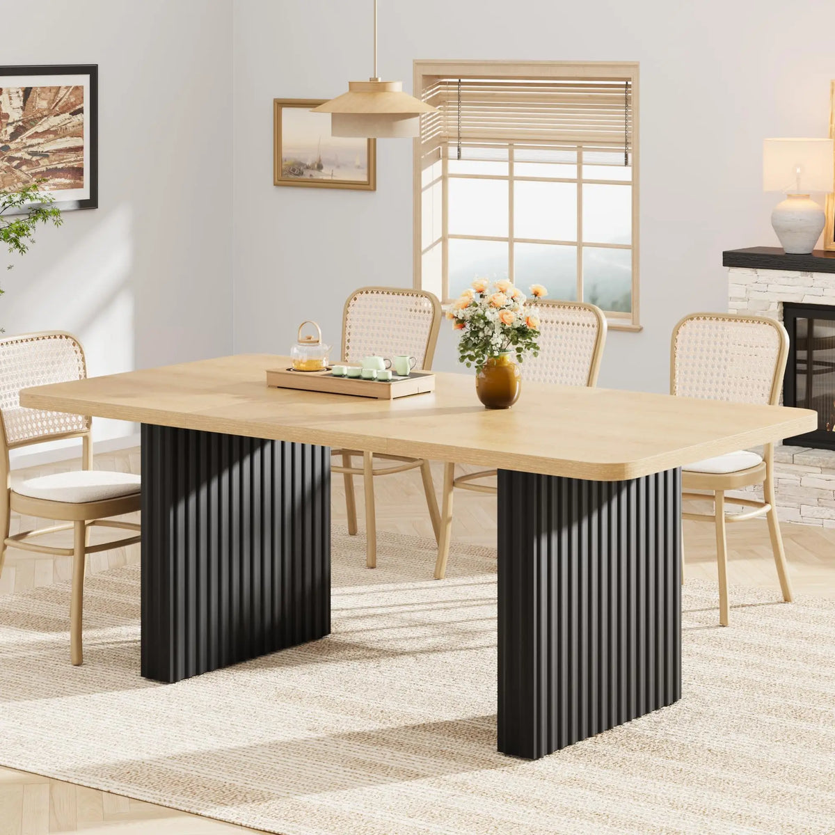 HiMiss Industrial Farmhouse Dining Table With Rustic Wood Top