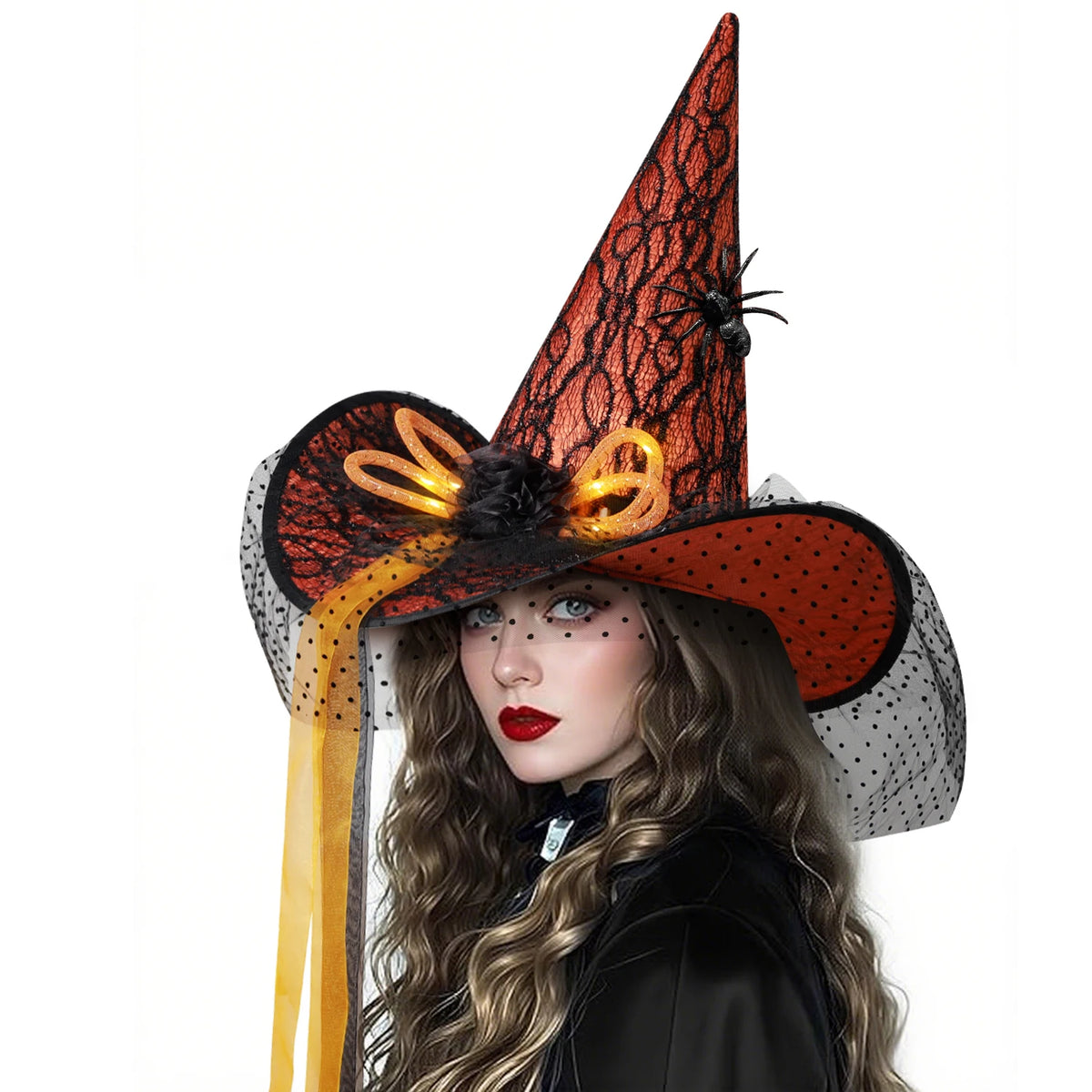Womens Halloween Witch Hat With Lace And Decorative Accents Outfit Accessory