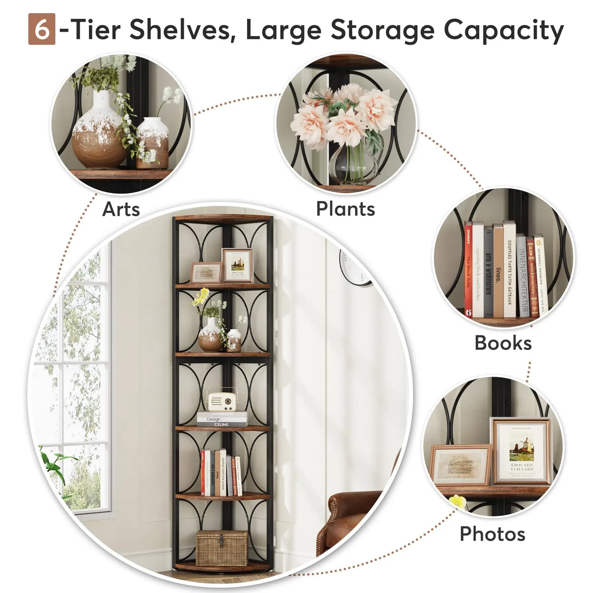 Tribesigns Six Tier Corner Bookshelf For Home Office Storage