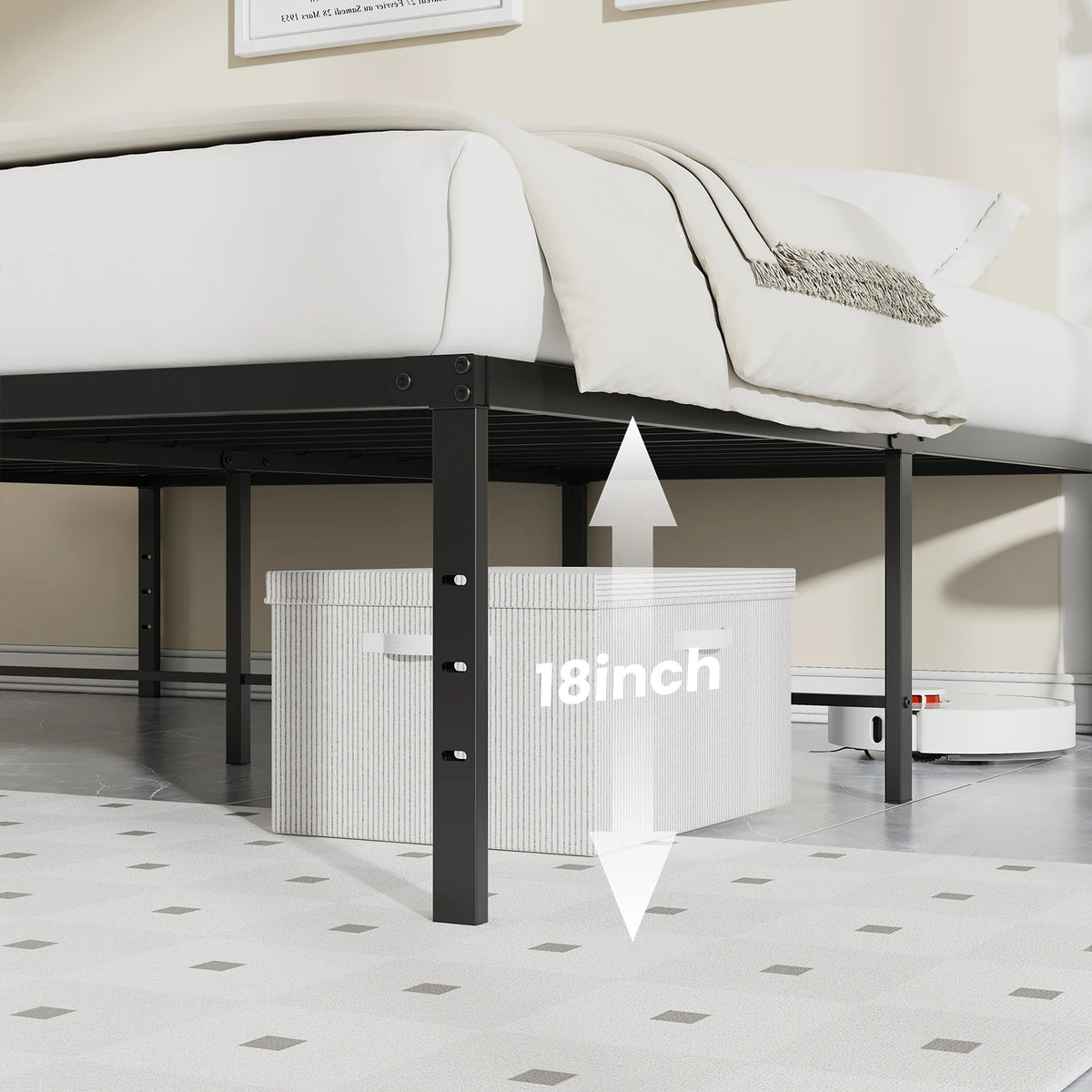 JHK Sturdy Metal Platform Bed Frame With Steel Slat Support