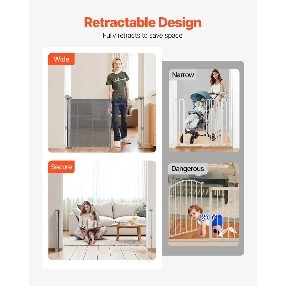 SucceBuy Retractable Baby Gate With Safe Locking Design