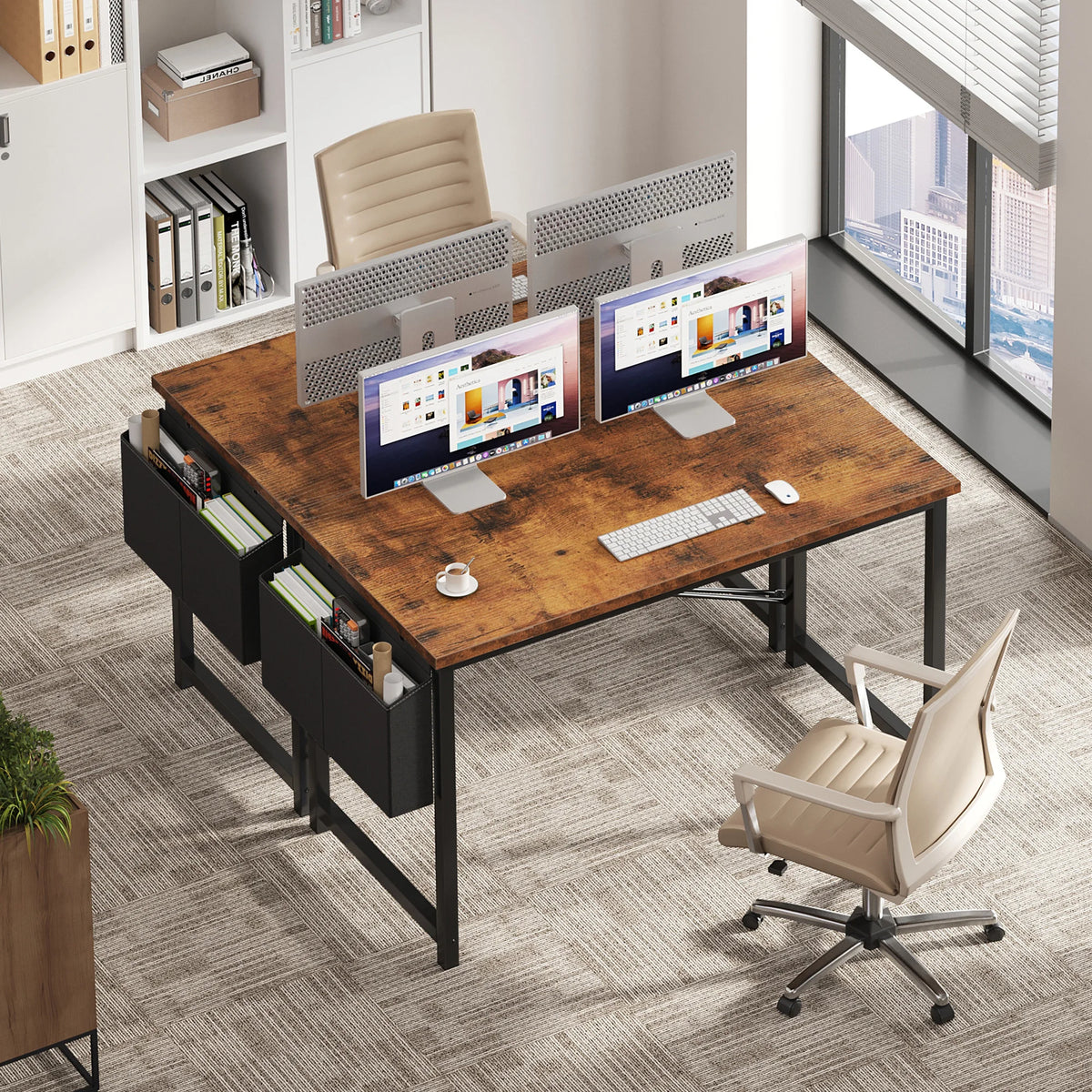 MCQ Standing Office Computer Desk With Metal Frame And Storage