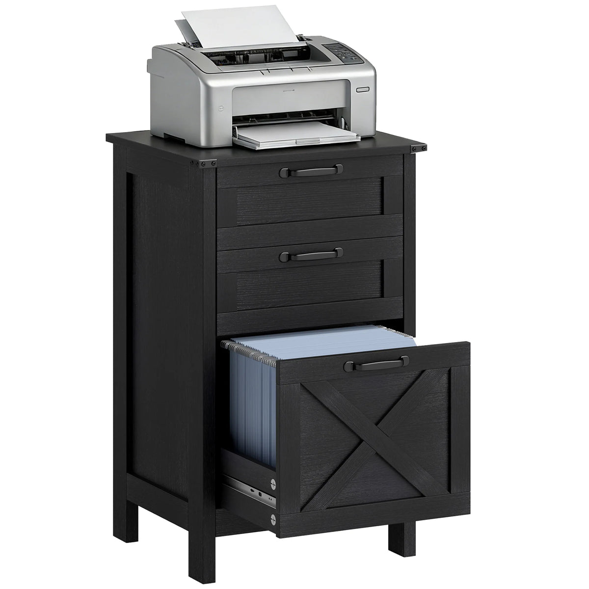 HOMCOM Three Drawer Wooden Vertical File Cabinet For Home Office