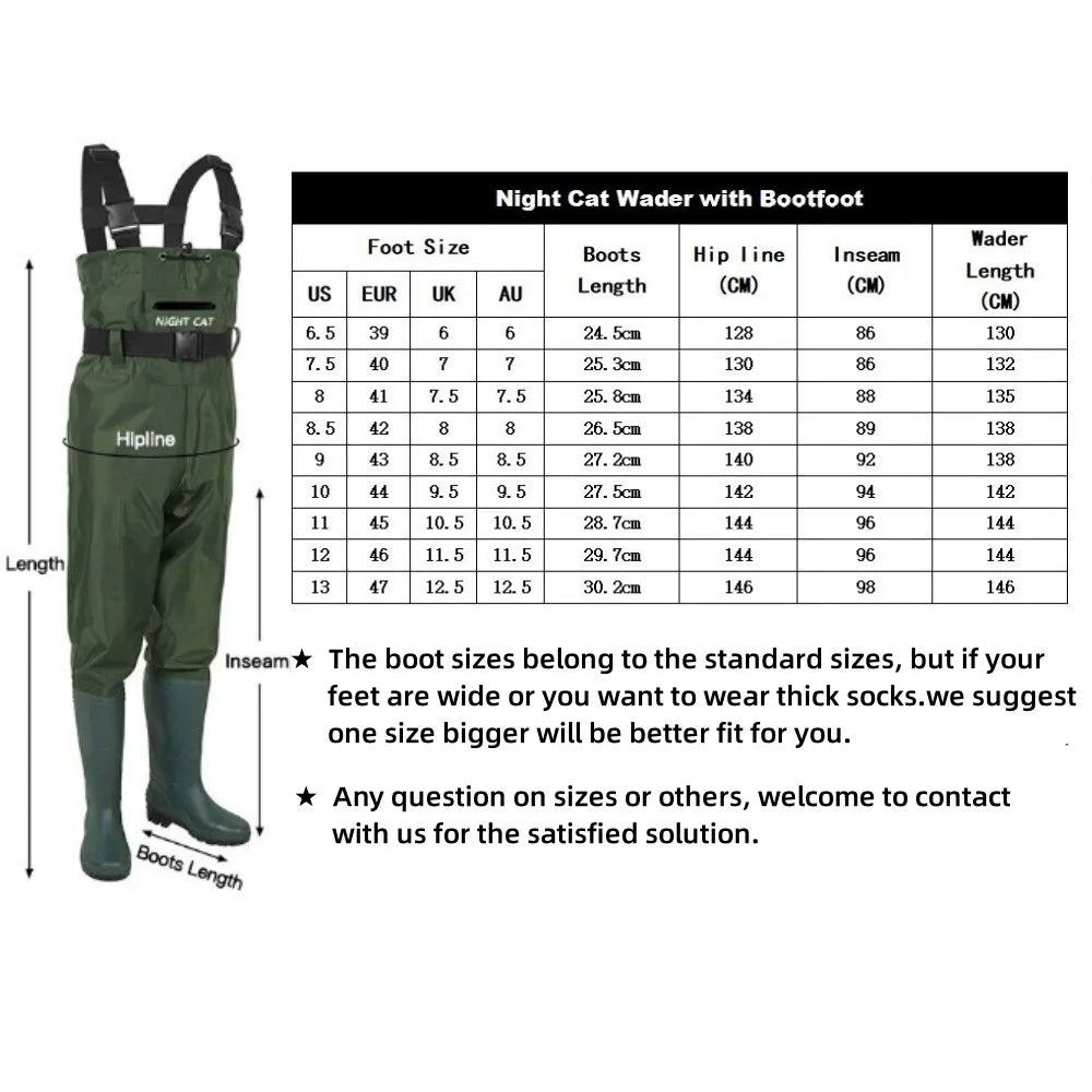 Night Cat Lightweight Waterproof Chest Fishing Wader With Boots