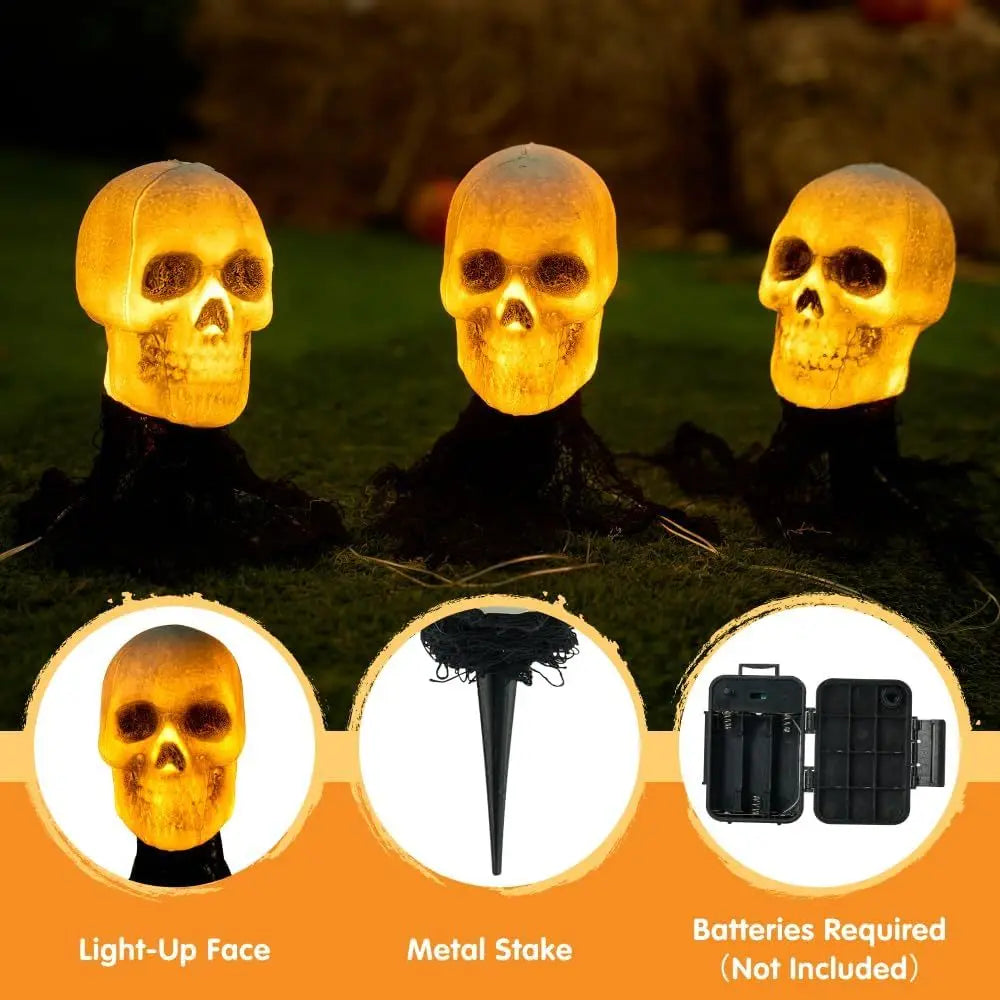 Light Up Halloween Skeleton Skull Stakes Outdoor Lawn Decorations