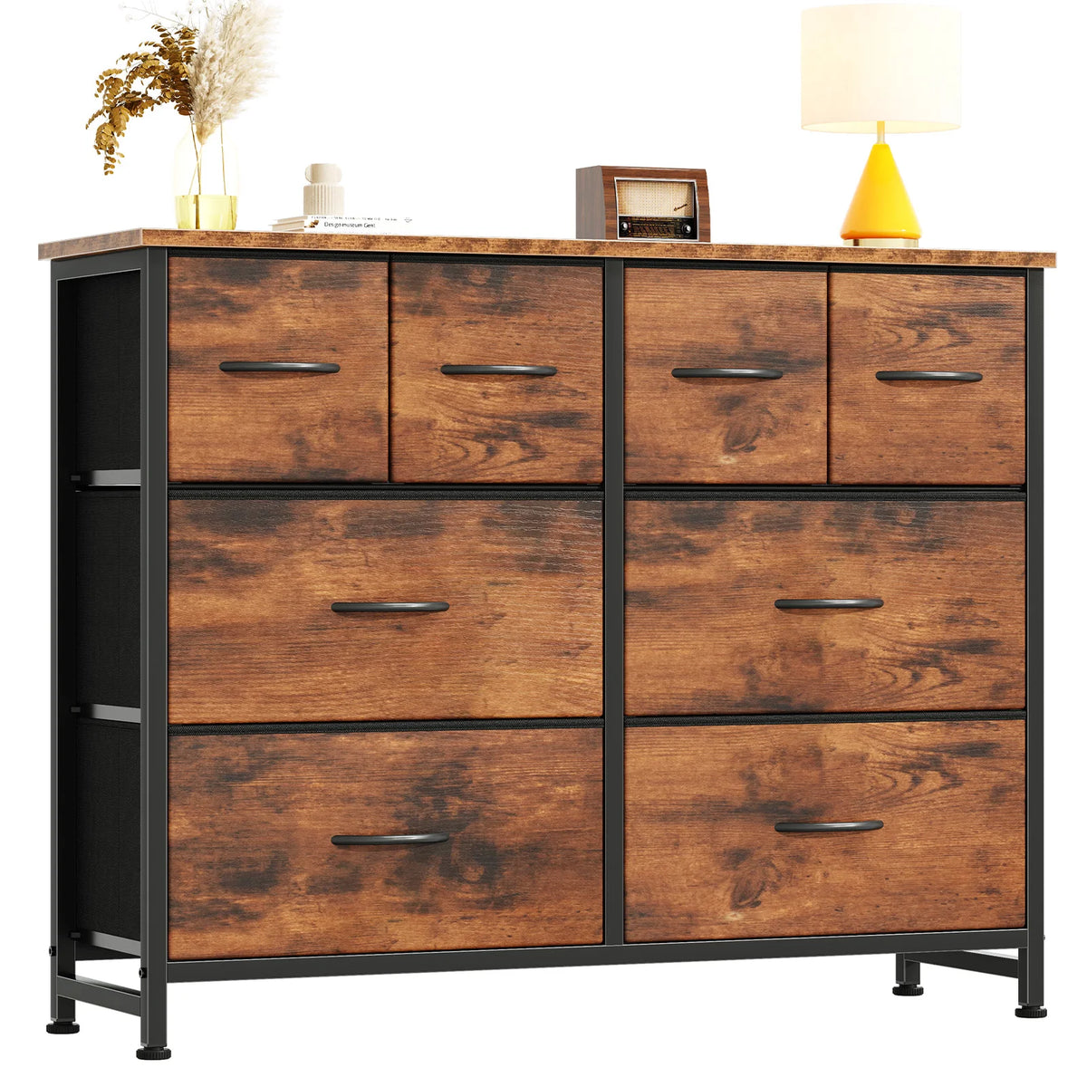 JHK Modern Fabric Drawers Dresser With Metal Frame Storage Tower