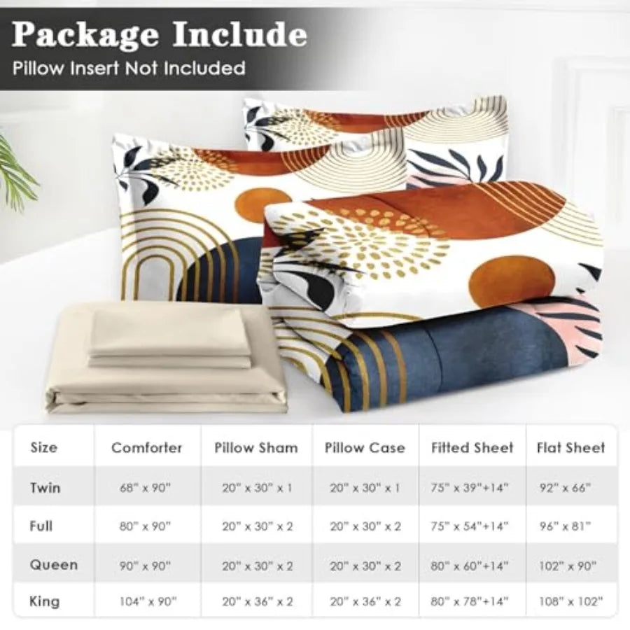 Mid Century Modern Comforter Set With Sun Leaf Pattern