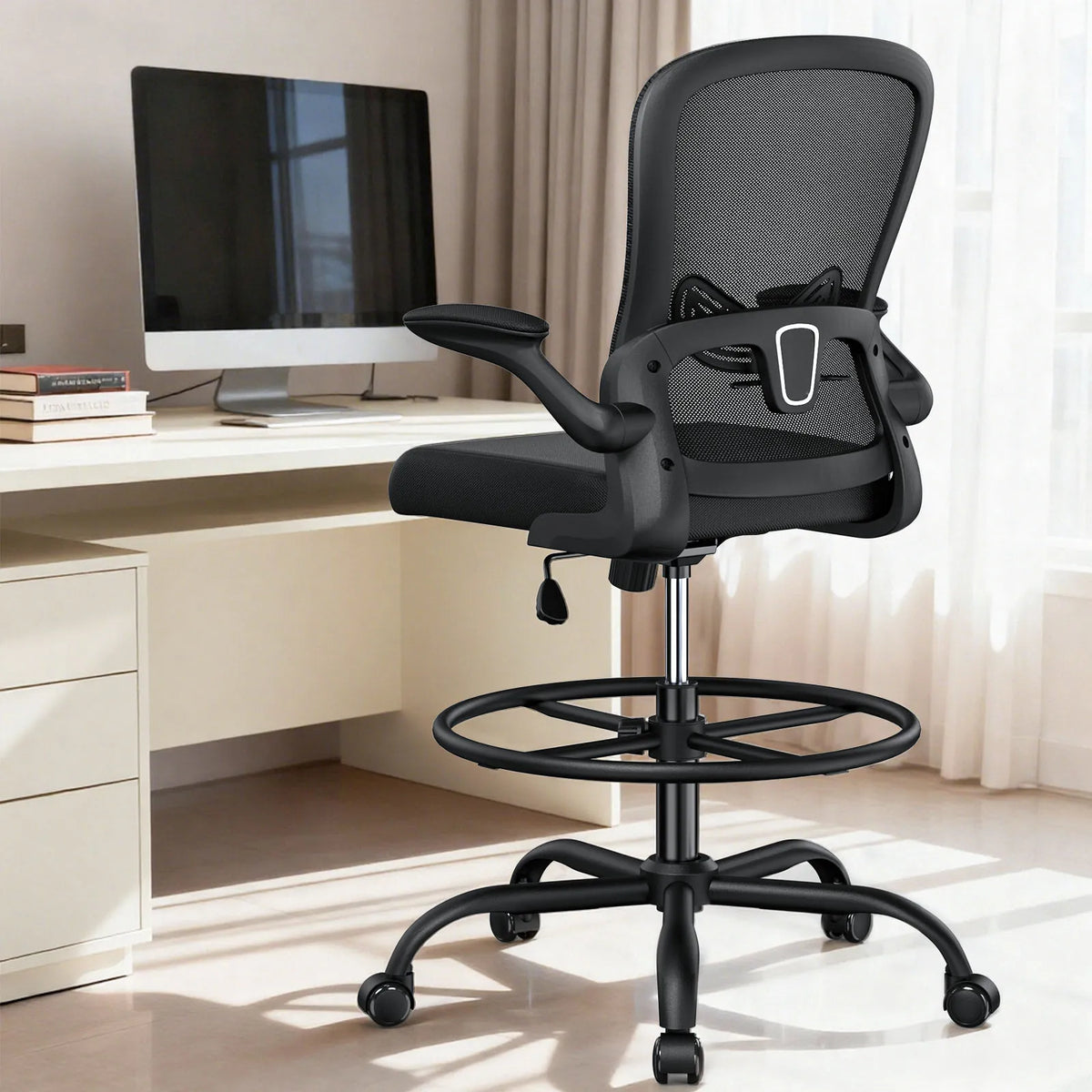 Kyspho Ergonomic Drafting Chair With Flip Armrests And Footrest