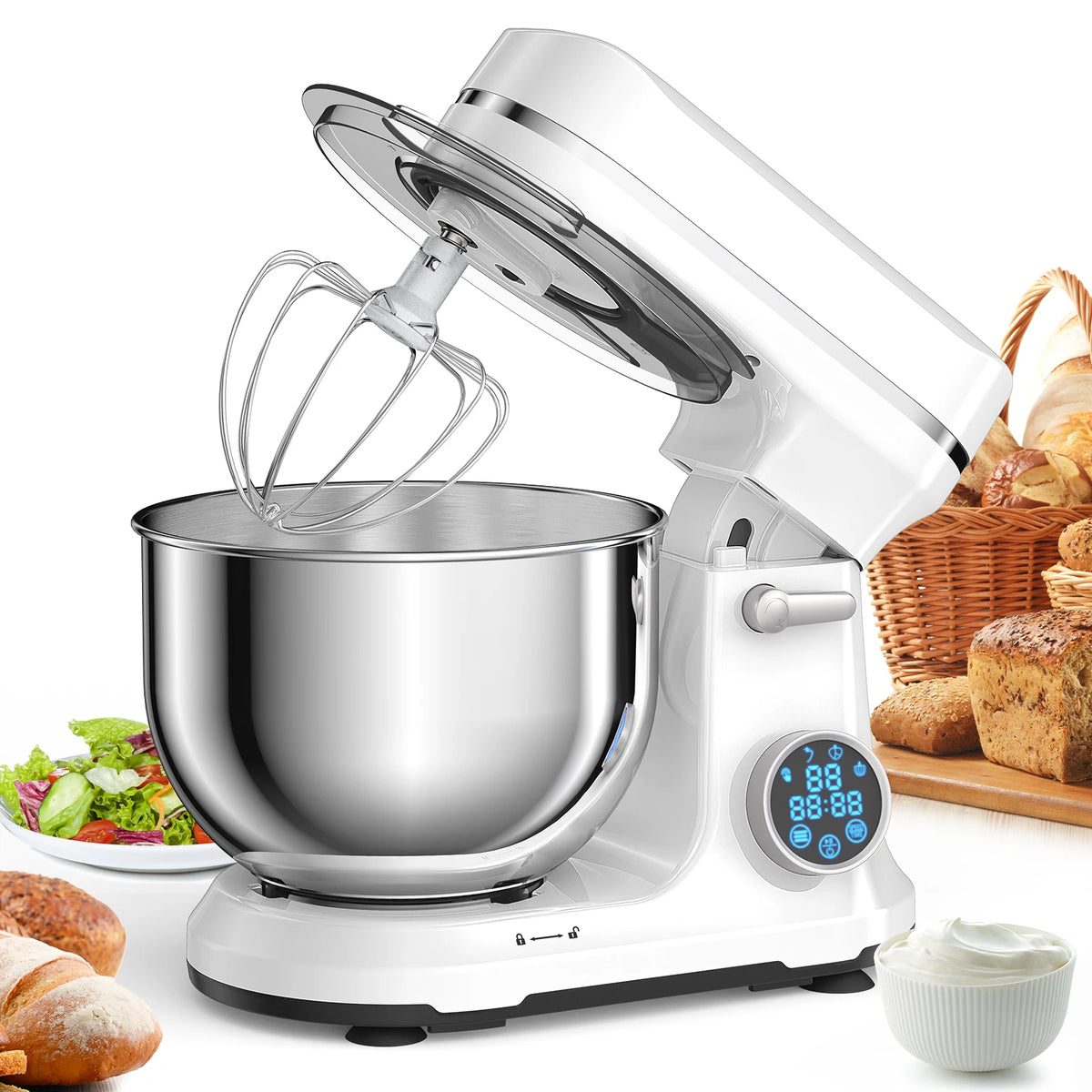 BioloMix 1200W Kitchen Stand Mixer With Digital Display Tilt Head
