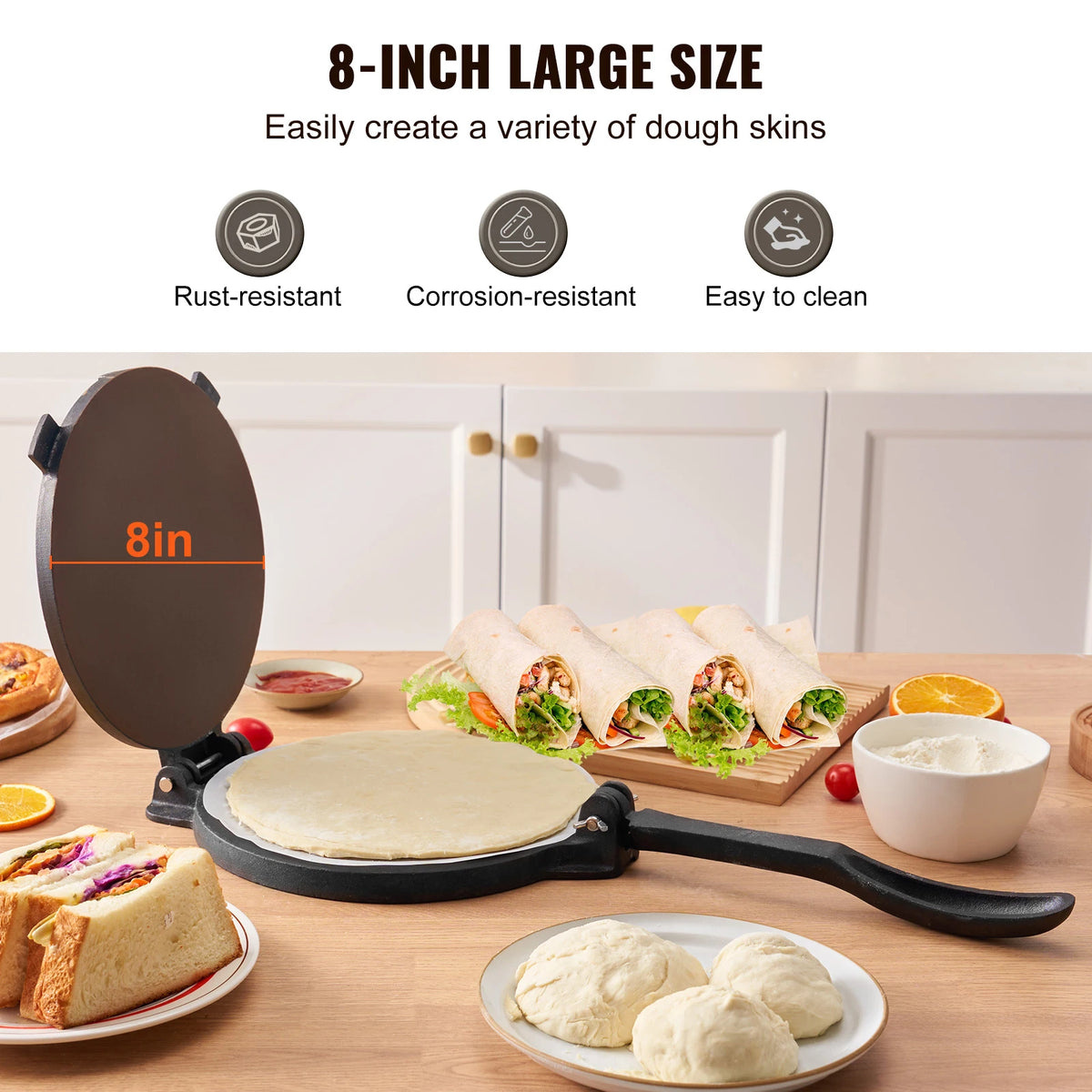 VEVOR Cast Iron Tortilla Press Heavy Duty Dough Maker