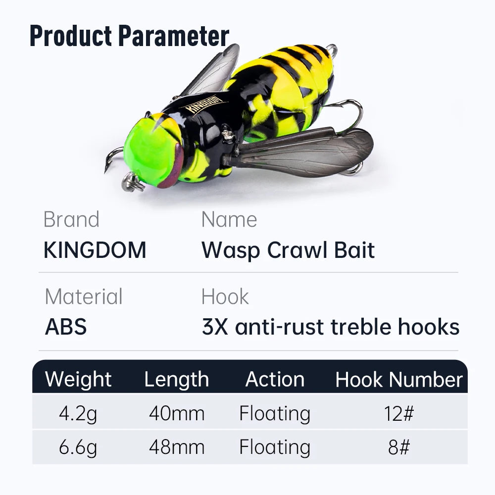 Kingdom Floating Wasp Bait Topwater Fishing Lure For Bass Pike